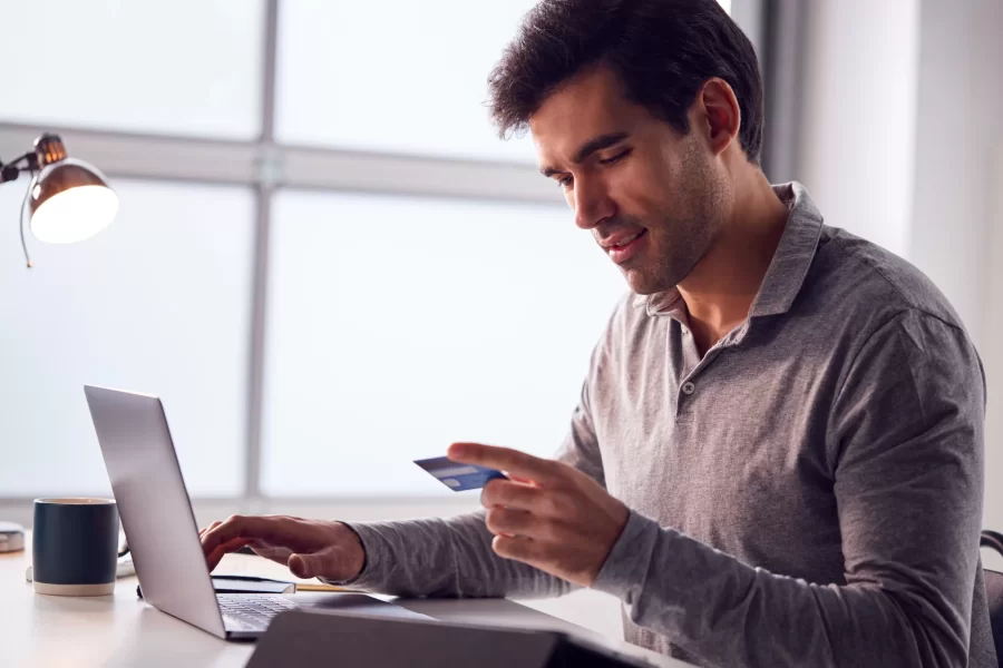 Businessman working late on laptop